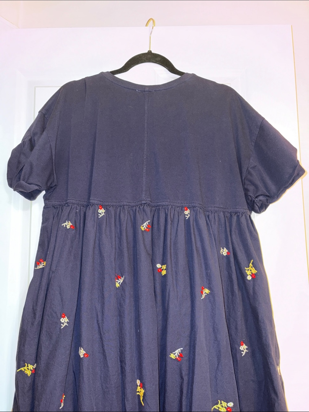 Pilcro Navy Blue Midi Dress with Small Multicolor Floral Embroidery - Picture 9 of 12